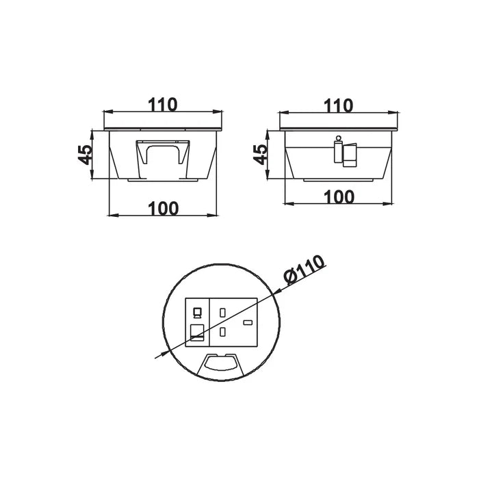 On Desk Socket 1G Universal + USB (BF ONDE-O2-UB-BK)