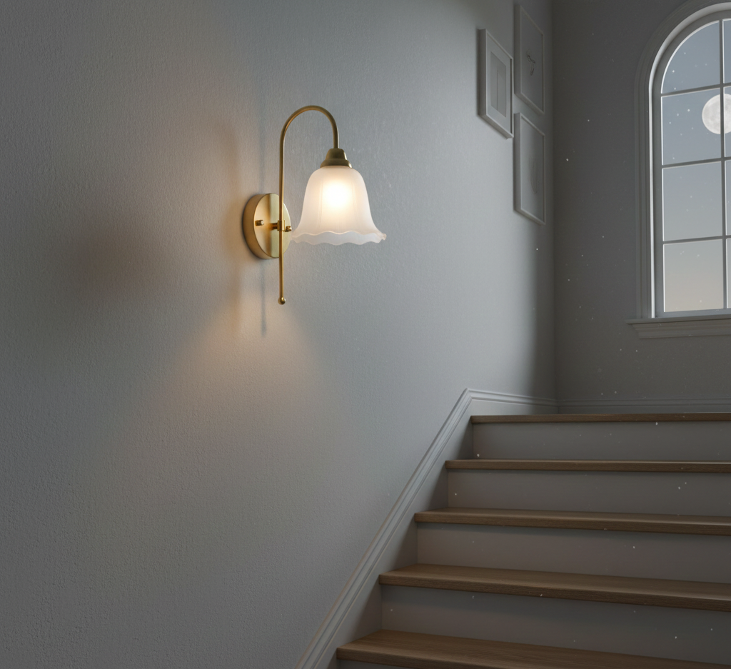 Vintage Frosted Glass Wall Light with Brass Finish (PL 6403-27-01)