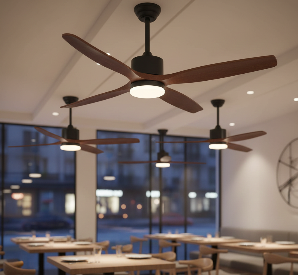 Modern Ceiling Fan with Wooden Blades & Integrated LED – 52 Inch (DF WD56-BR-02)