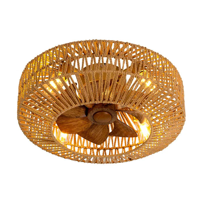 Woven-Style Ceiling Fan Light – Natural Fiber Look, 495mm (KD 1704)