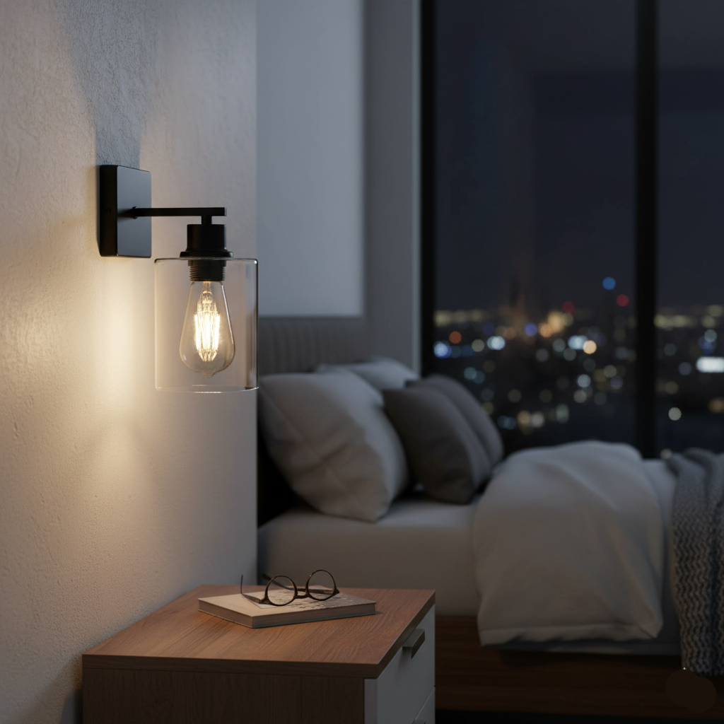 Straight Black Wall Light with Square Glass Shade (PL 1133-01-BK)