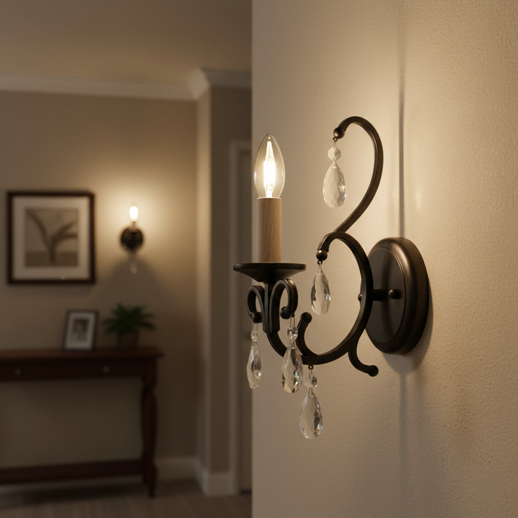 Vintage Crystal Accent Wall Light (PL 1138-01-BK)