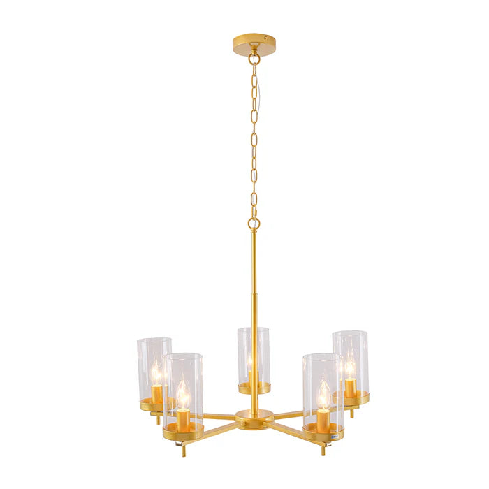 Golden 5-Light Pendant Lamp with Clear Glass Shades (E14) (PL 1148-05-GO)