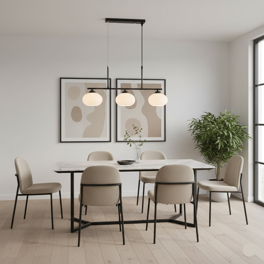 Black & White 3-Light Glass Pendant (PL 1151-03-BK)