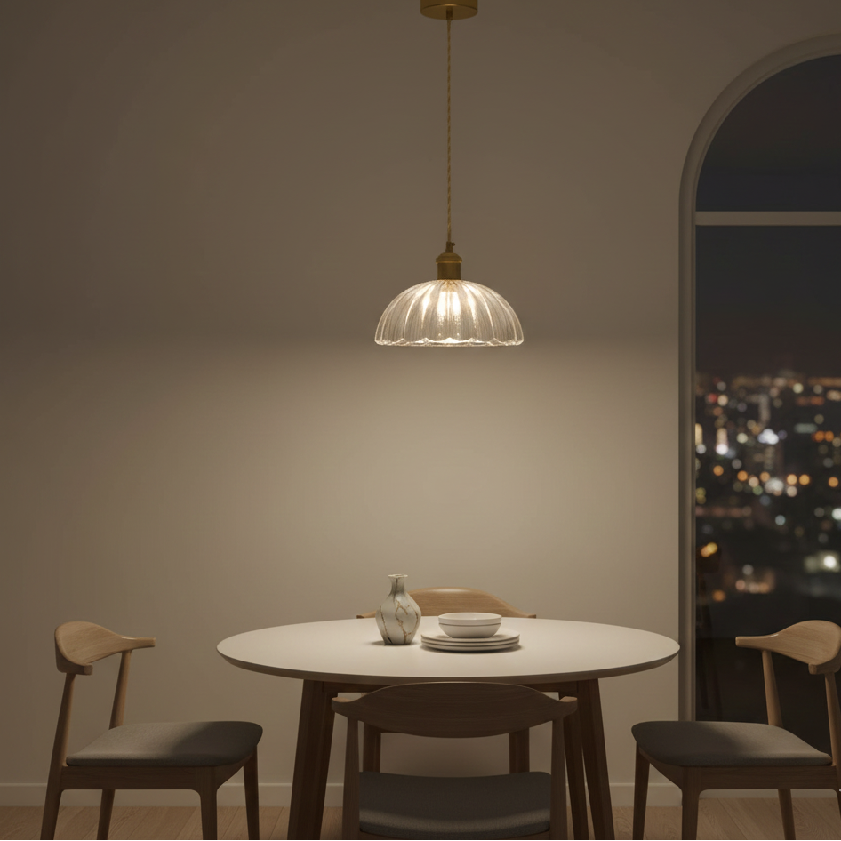 Vintage Ribbed Glass Pendant Light (PL 2508-GL-CL)