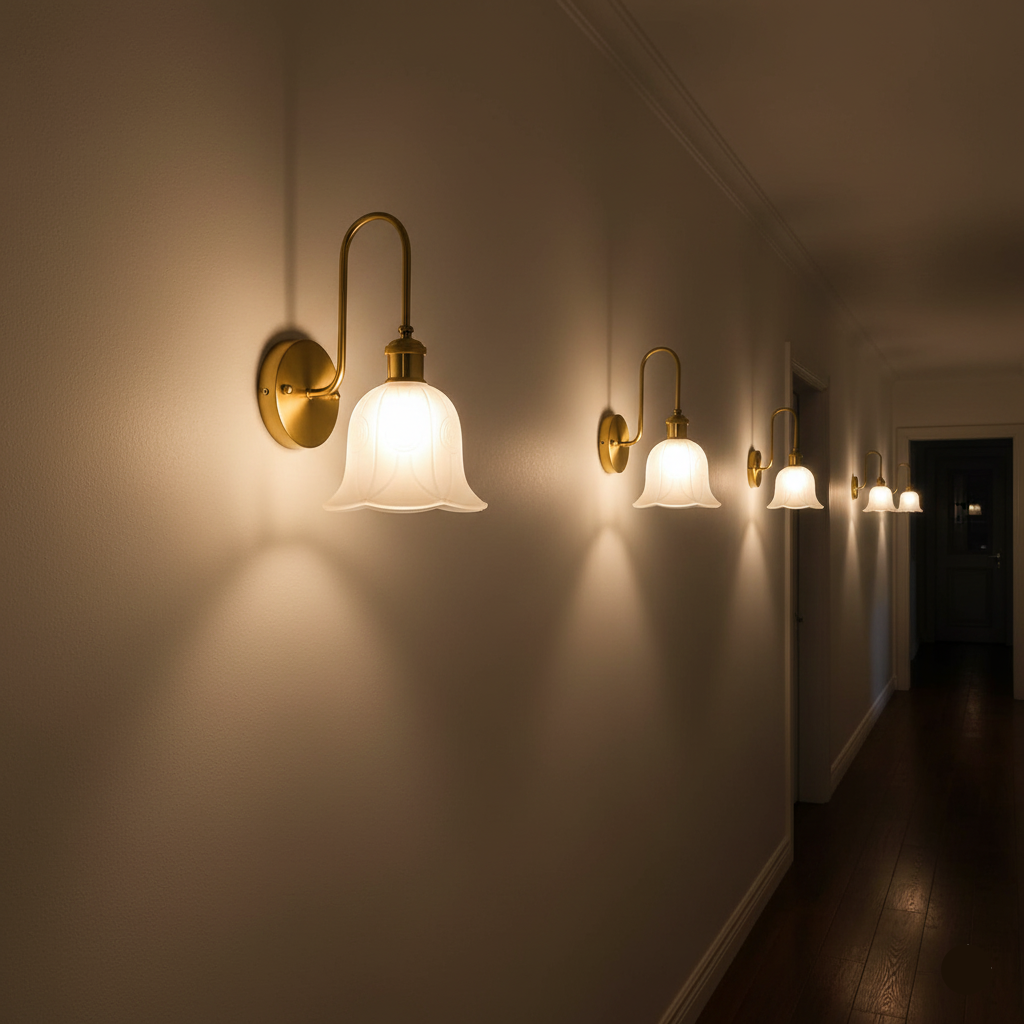 Decorative Frosted Bell Wall Light with Gold Arm (PL 2550-GL-WH)