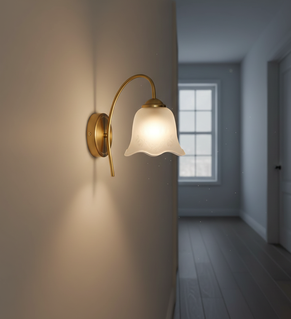 Vintage Brass Wall Light with Floral Frosted Glass (PL 6408-27-01)