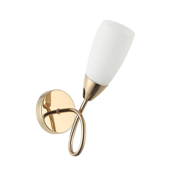 Elegant Golden Wall Lamp with Curved Arm and Frosted Shade (PL 7007-14-01-GD)