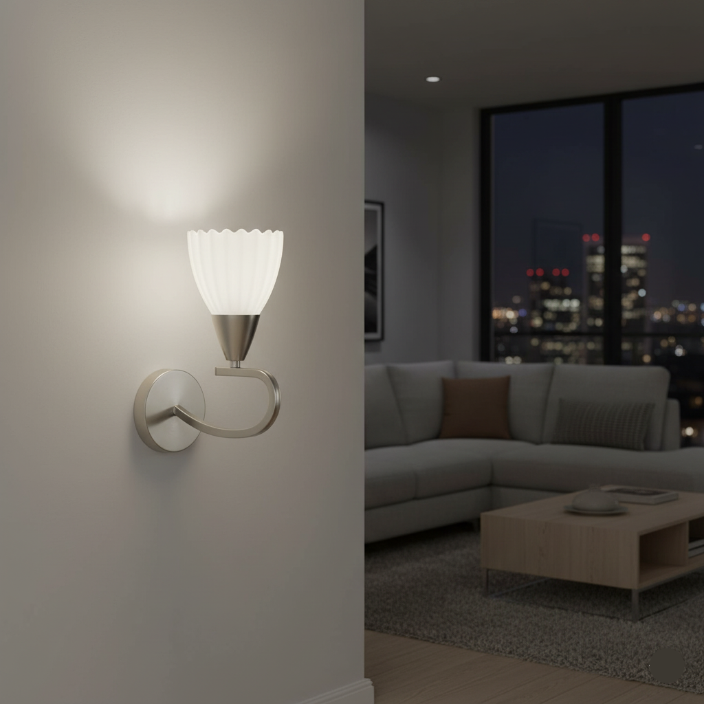 Decorative Wall Lamp – Silver/black with White Finish, E14 Base, Iron & Glass (PL 7036-14-01-)