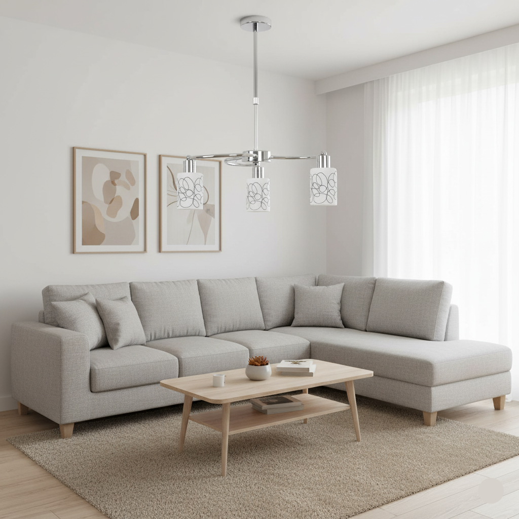 3-Light Pendant Lamp – Decorative Square Glass Shades (PL 7048-27-03-SI)