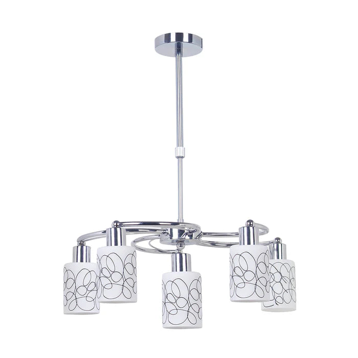 Silver 5-Light Decorative Pendant Lamp with Patterned Glass