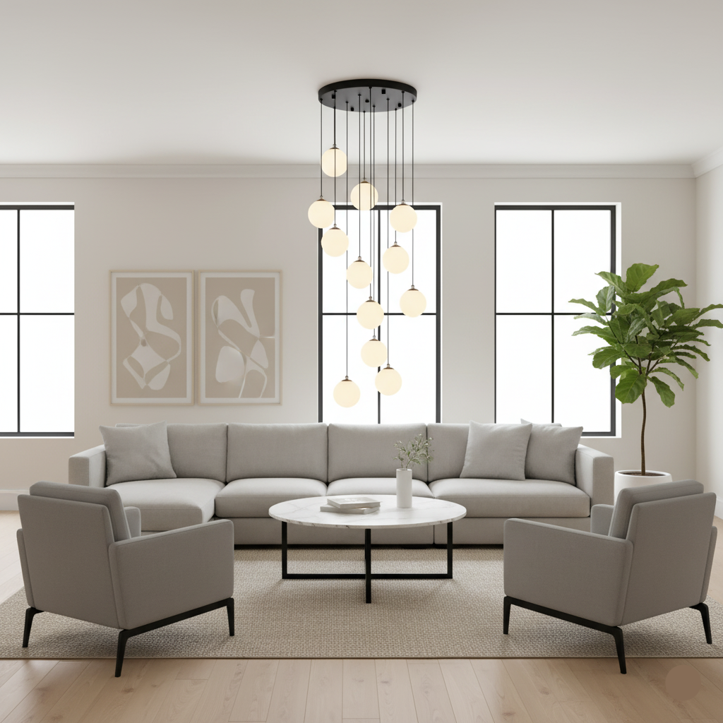 12-Globe Modern Pendant Chandelier with Matte Black Finish (WH 2024-G912-09-WH)