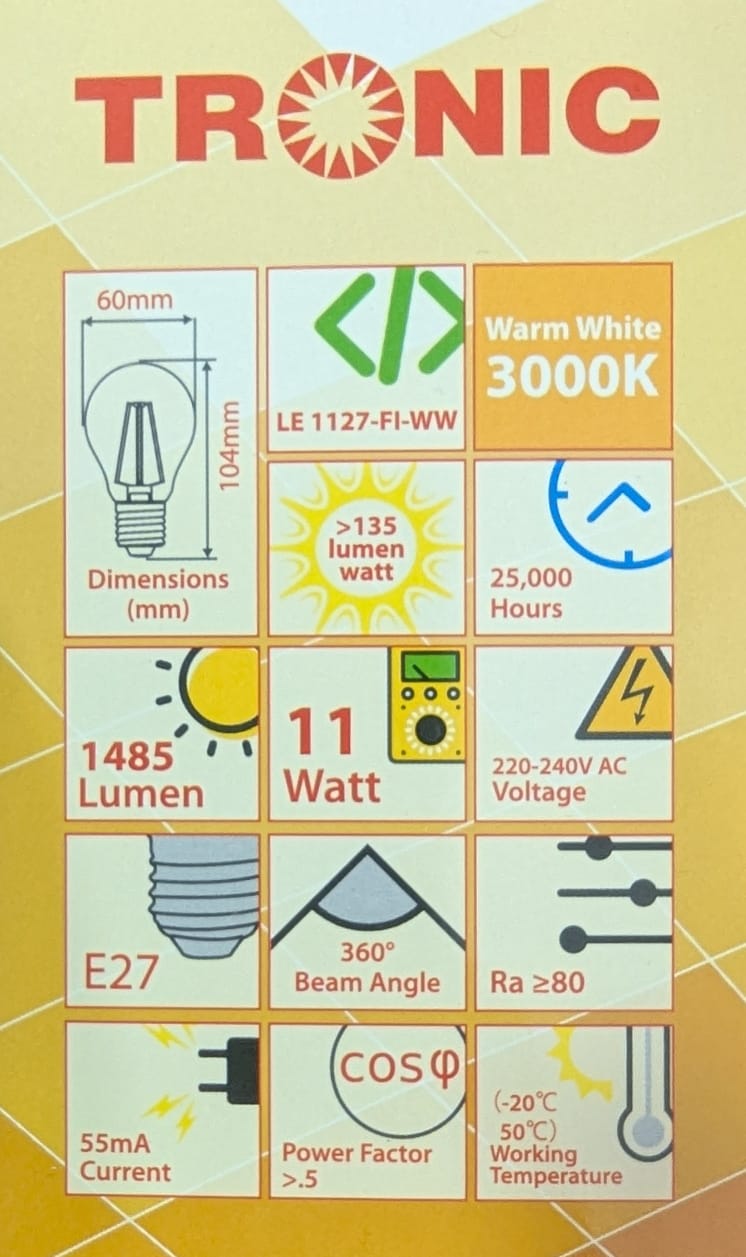 11W LED Filament Bulb E27-Screw (LE 1127-FI-WW)