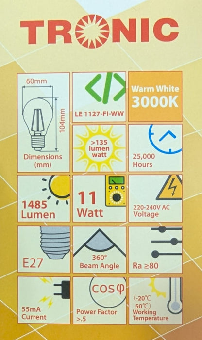 11W LED Filament Bulb E27-Screw (LE 1127-FI-WW)
