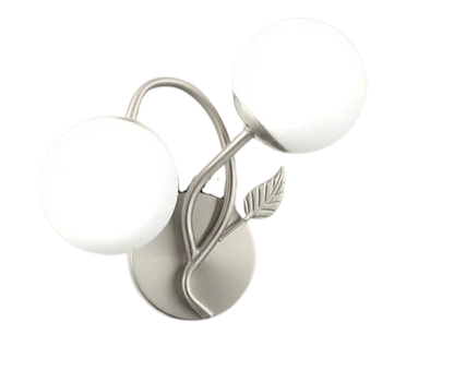 Modern Double-Globe Wall Lamp Frosted Glass Light with Leaf Design