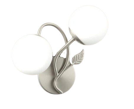 Modern Double-Globe Wall Lamp Frosted Glass Light with Leaf Design