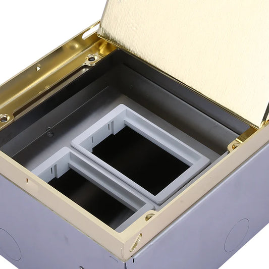 Gold Cover Floor Box – 150×150×90mm, 4-Way Module Housing (BF 150P-GO)