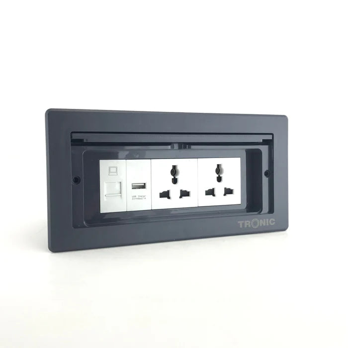 In Desk Socket 2G Universal + USB + RJ45 Data (BF INDE-03-UB-BK)