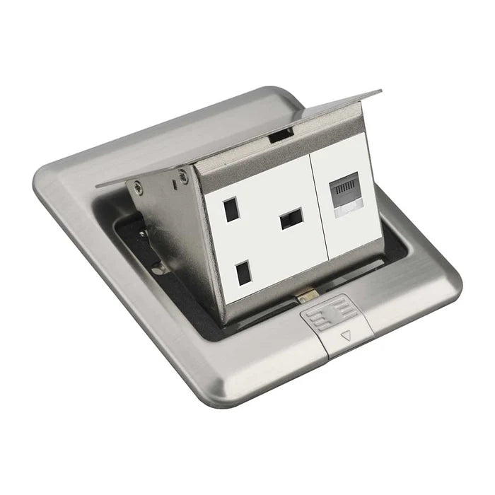 Access Floor Socket – 13A Socket + RJ45, Slow Pop-Up, 120×120mm (BF POPU-07)