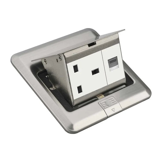 Access Floor Socket – 13A Socket + RJ45, Slow Pop-Up, 120×120mm (BF POPU-07)