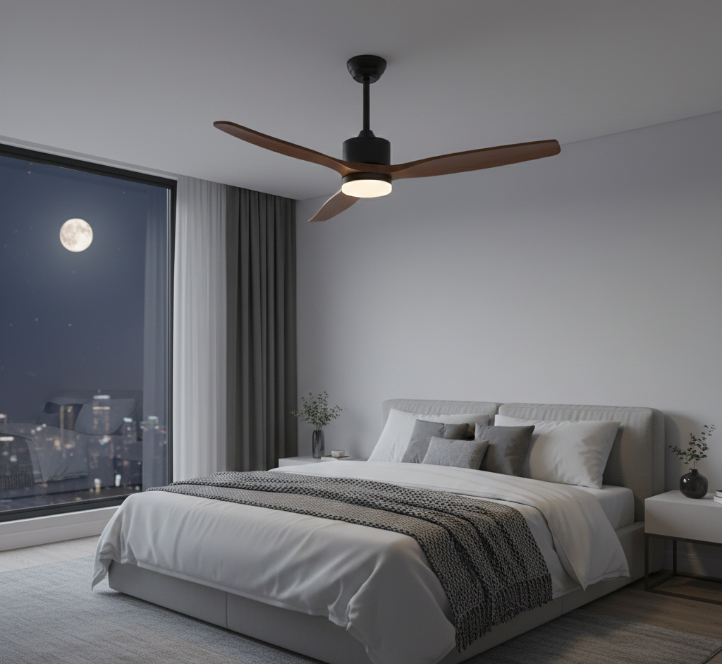 Modern Ceiling Fan with Wooden Blades & Integrated LED – 52 Inch (DF WD56-BR-02)