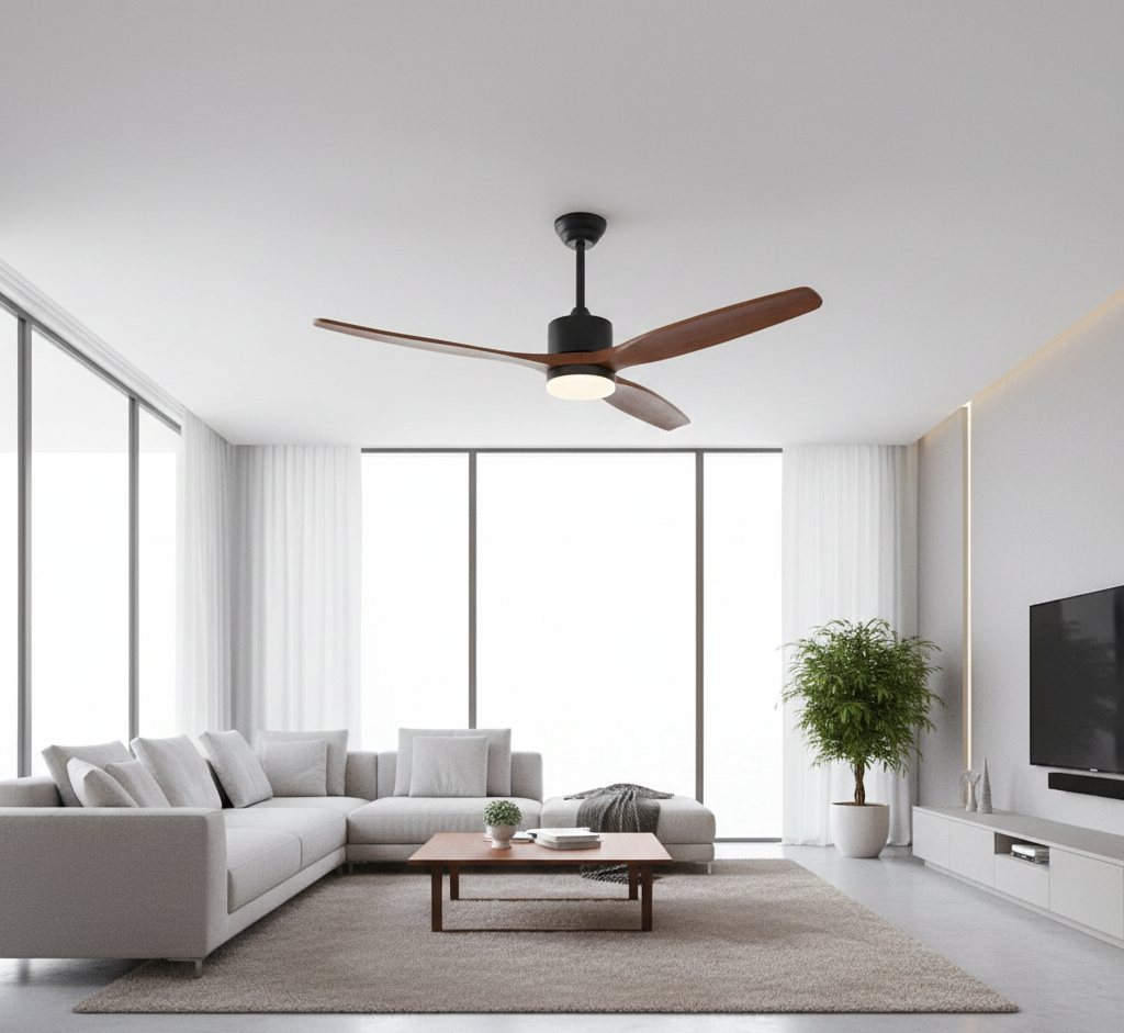Modern Ceiling Fan with Wooden Blades & Integrated LED – 52 Inch (DF WD56-BR-02)