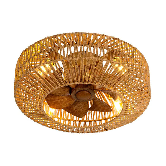 Woven-Style Ceiling Fan Light – Natural Fiber Look, 495mm (KD 1704)