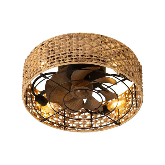 Ceiling Light with Fan – Natural Rattan Design (KD 1706)