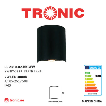 TRONIC 2W IP65 Outdoor Wall Light - Black (LL 2310-02-BK-)