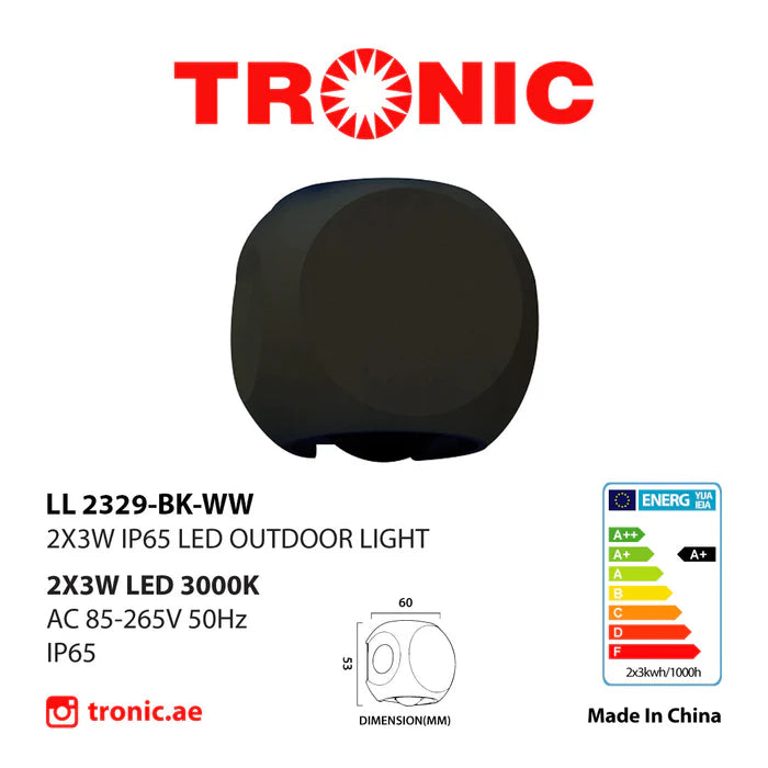 Black LED Wall Light (LL 2329-BK-WW)