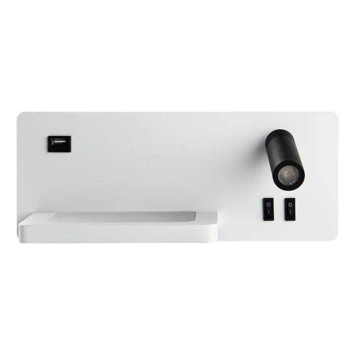 Premium Bedside Wall Lamp with USB Charging Port & Reading Light (LL 602UB-20-WH-WW)