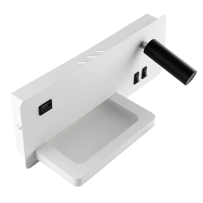 Premium Bedside Wall Lamp with USB Charging Port & Reading Light (LL 602UB-20-WH-WW)