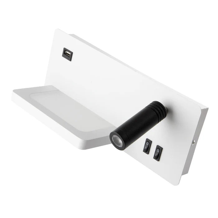 Premium Bedside Wall Lamp with USB Charging Port & Reading Light (LL 602UB-20-WH-WW)