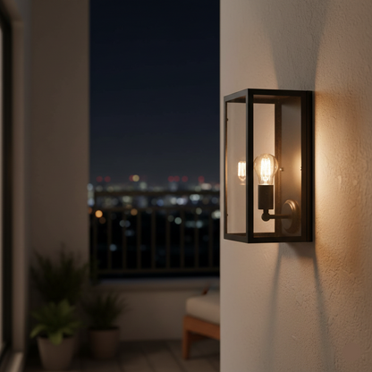 Classic Black Outdoor Wall Light – Glass Panel Design (LL 6065-BK)