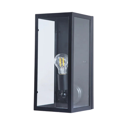 Classic Black Outdoor Wall Light – Glass Panel Design