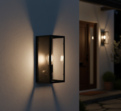 Classic Black Outdoor Wall Light – Glass Panel Design (LL 6065-BK)