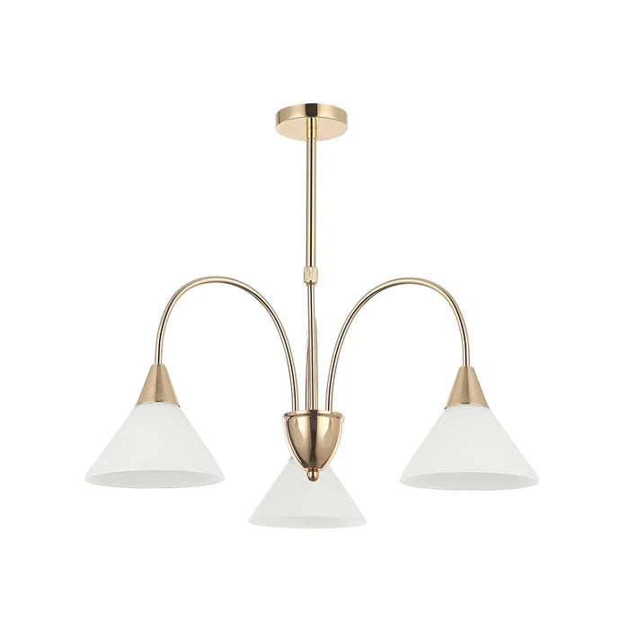 Golden 3-Light Chandelier with White Glass Shades (PL 7004-27-03-GD)