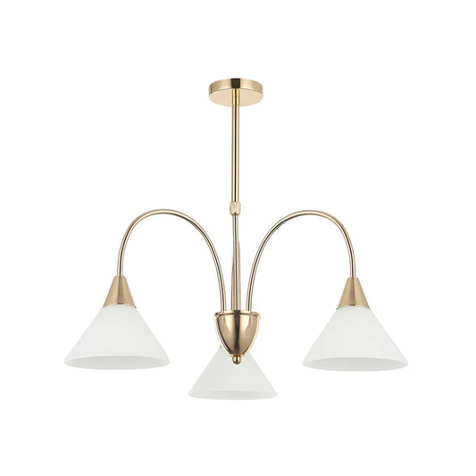 Golden 3-Light Chandelier with White Glass Shades (PL 7004-27-03-GD)