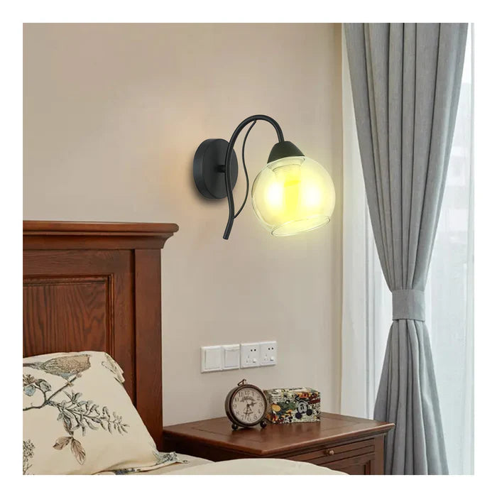 Modern Wall Light With Amber Glass Globe Shade