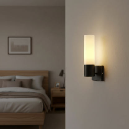 Black Modern Wall Lamp with Frosted Glass Cylinder (PL 1120-01-BK)