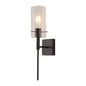 Modern Wall Light – Black/Gold Frame with Clear Glass Cylinder Shade (PL 1122-01)