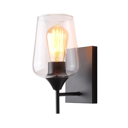 Straight Gold/Black Wall Light with Cylinder Glass Shade (PL 1125-SQ-01-)