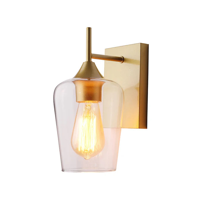 Straight Gold/Black Wall Light with Cylinder Glass Shade