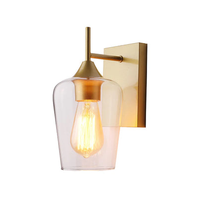 Straight Gold/Black Wall Light with Cylinder Glass Shade (PL 1125-SQ-01-)
