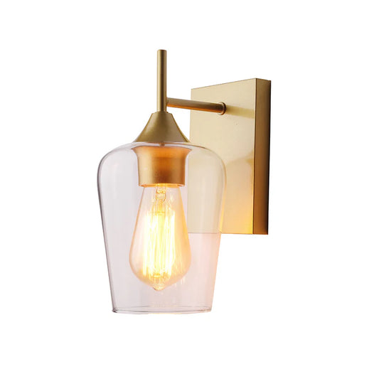 Straight Gold/Black Wall Light with Cylinder Glass Shade