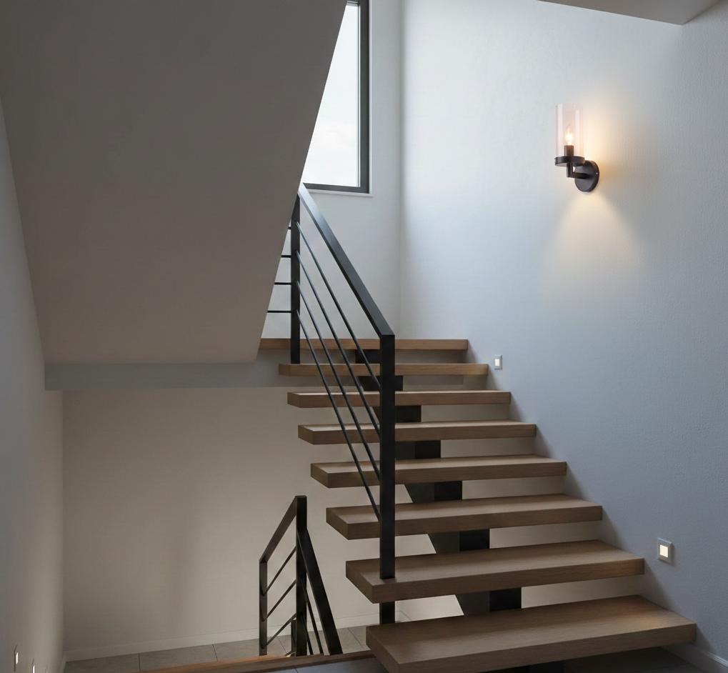 Black Clear Glass Cylinder Wall Fixture (PL 1128-01-BK)