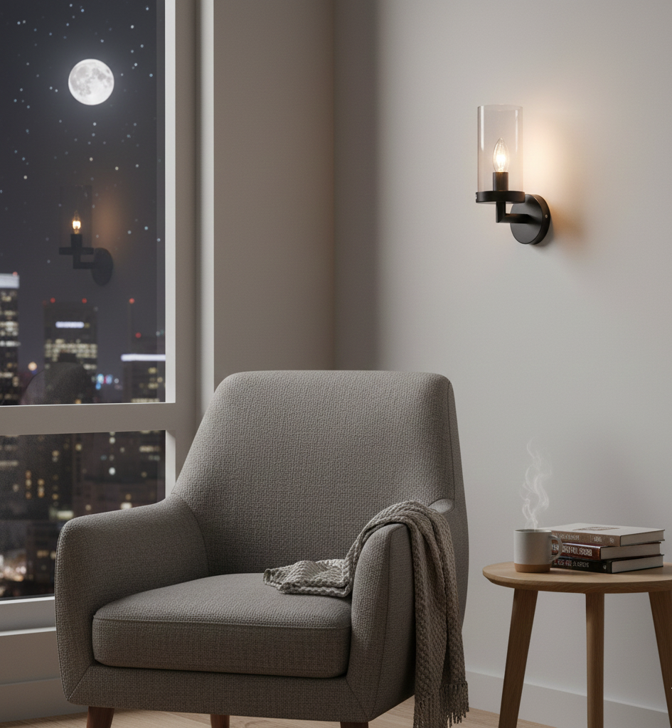 Black Clear Glass Cylinder Wall Fixture (PL 1128-01-BK)