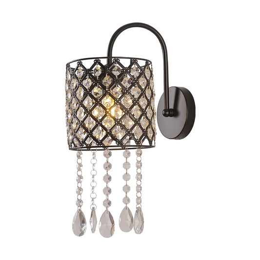 Crystal Drop Wall Light with Black Metal Frame (PL 1129-01-BK)