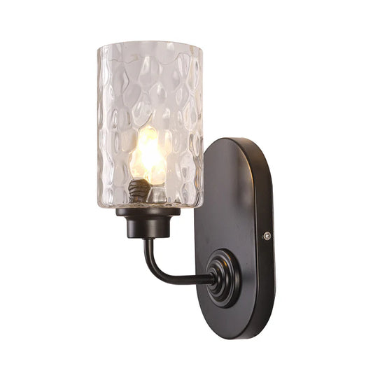 Curved Arm Fixture with Clear Textured Glass Shade PL 1132-01-BK