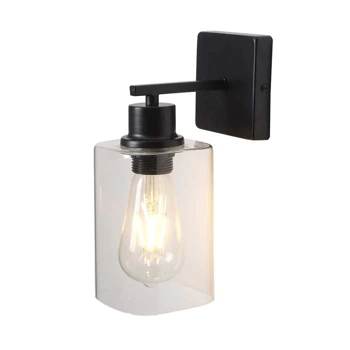 Straight Black Wall Light with Square Glass Shade